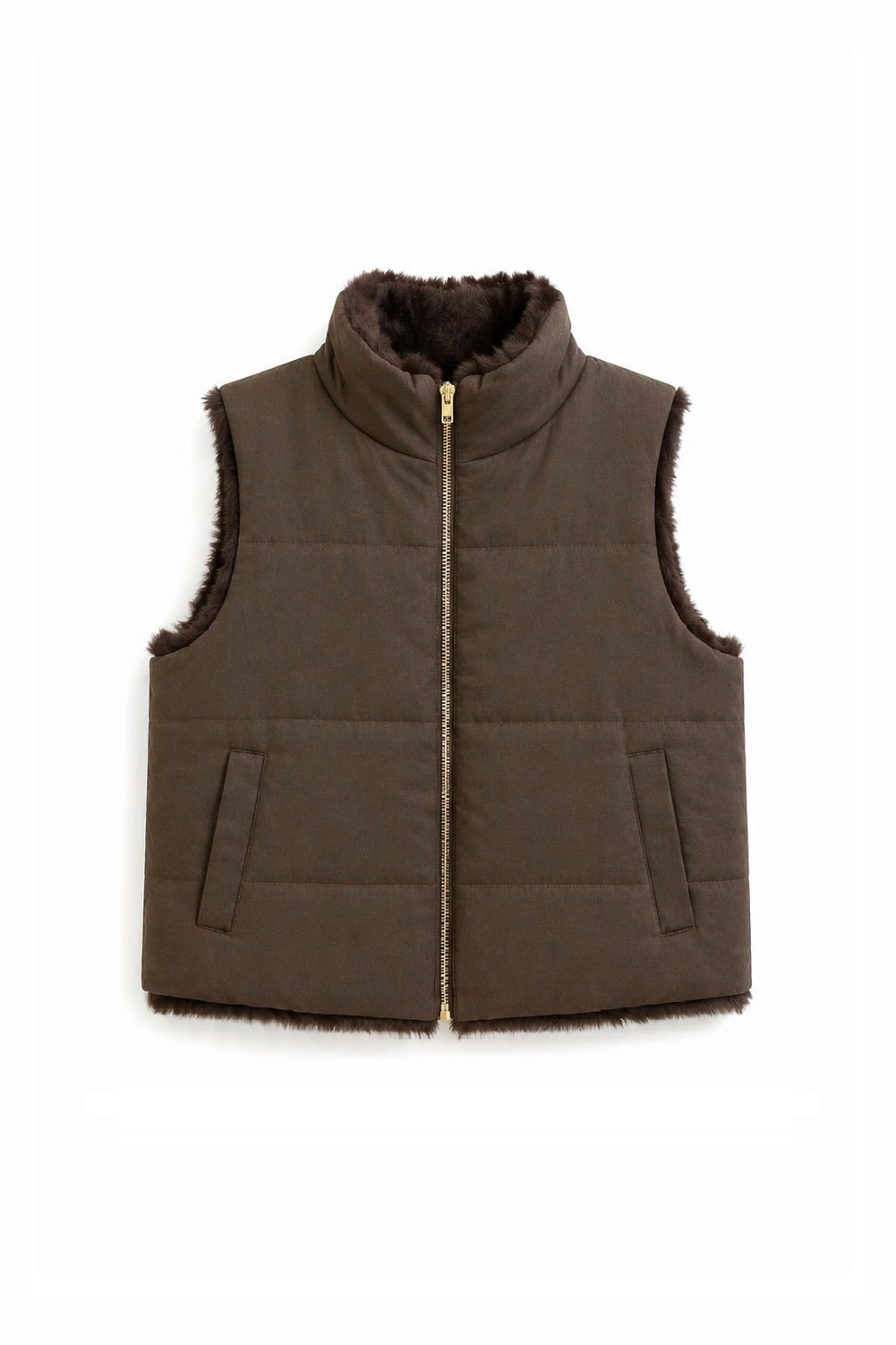JA43 Dark Brown Reversible Faux Fur Vest