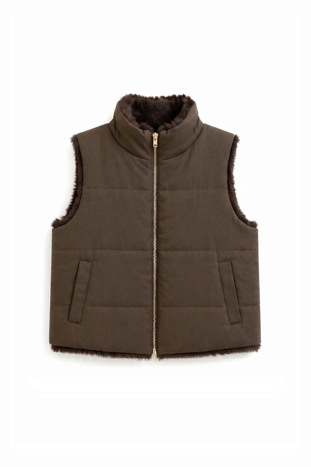 JA43 Dark Brown Reversible Faux Fur Vest