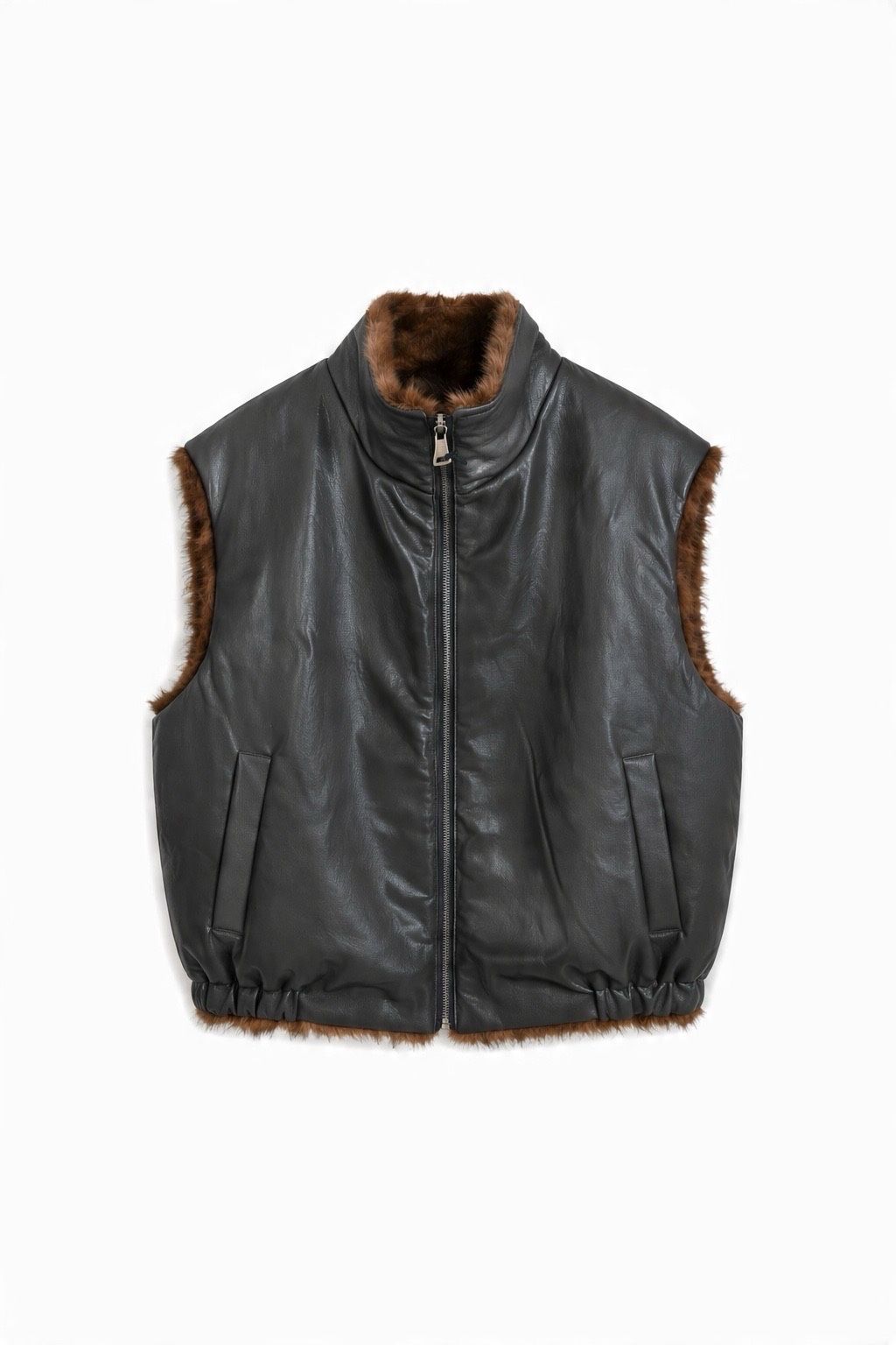 JA44 Black Reversible Faux Leather Vest
