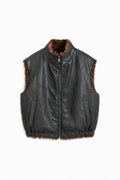 JA44 Black Reversible Faux Leather Vest