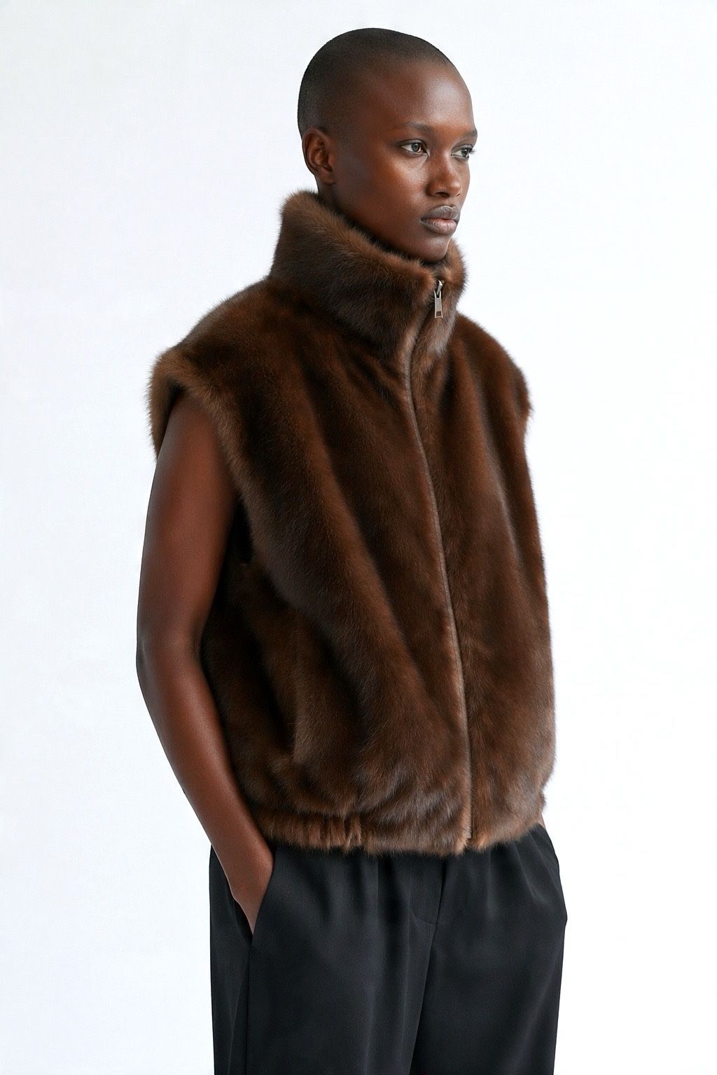 JA44 Black Reversible Faux Leather Vest