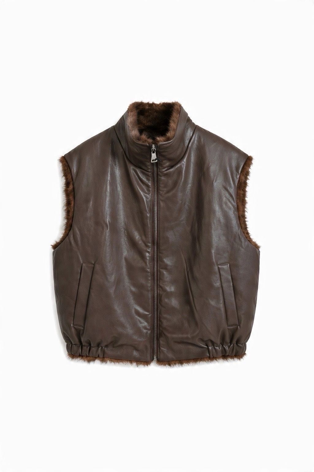 JA45 Brown Reversible Faux Leather Vest