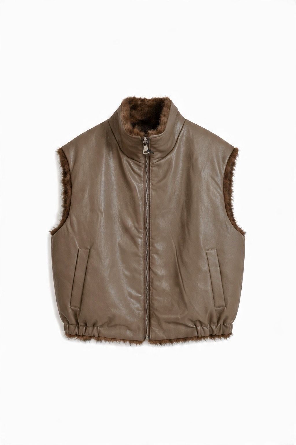 JA46 Light Brown Reversible Faux Leather Vest