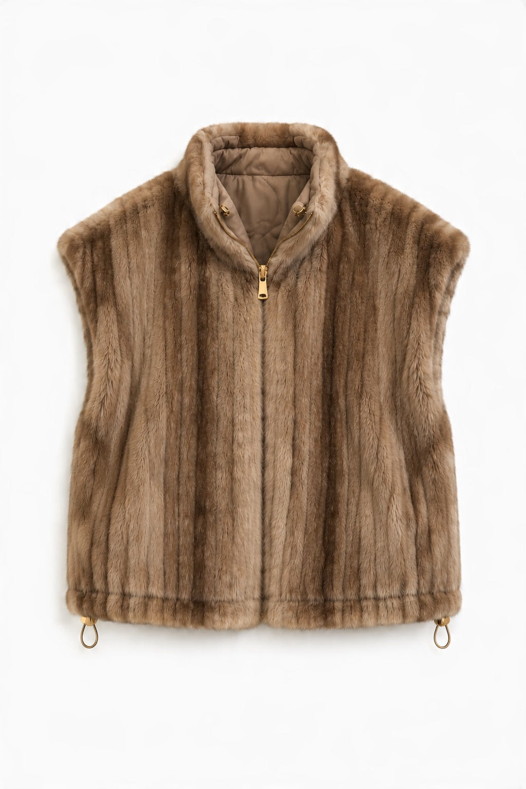 JA30 Taupe Reversible Faux Fur Vest