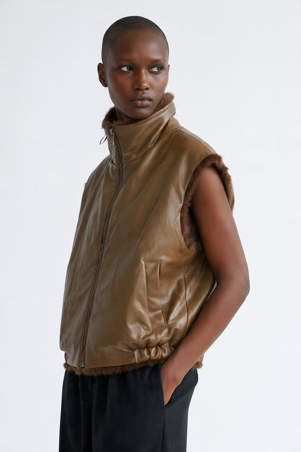 JA48 Olive Reversible Faux Leather Vest