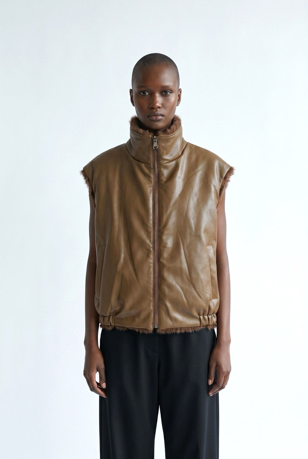 JA48 Olive Reversible Faux Leather Vest