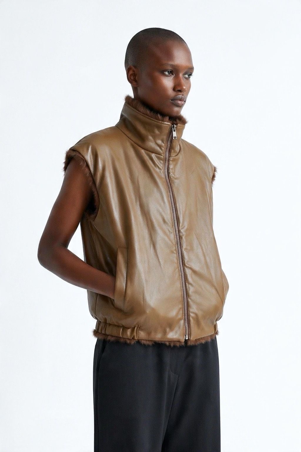JA48 Olive Reversible Faux Leather Vest