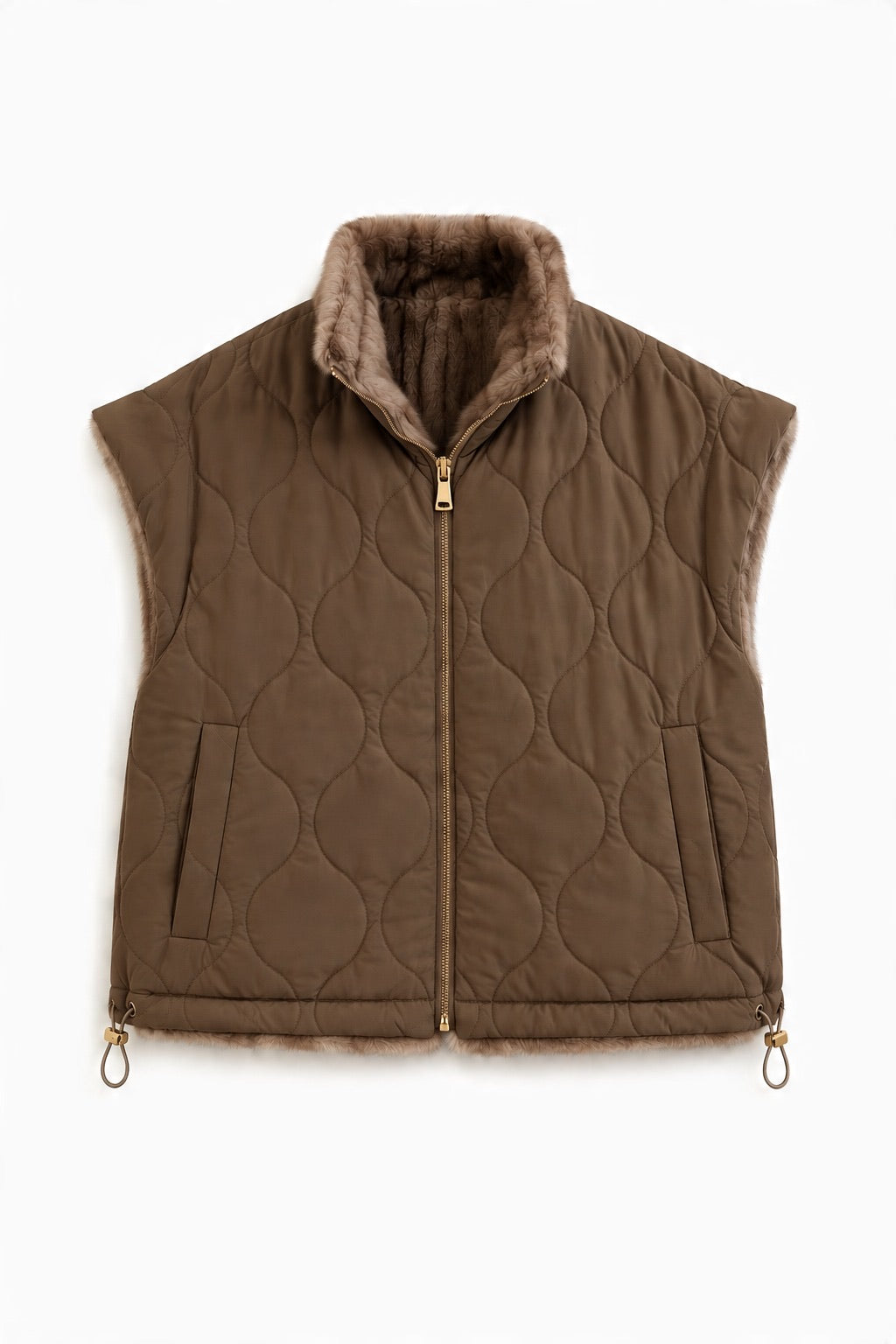 JA30 Taupe Reversible Faux Fur Vest