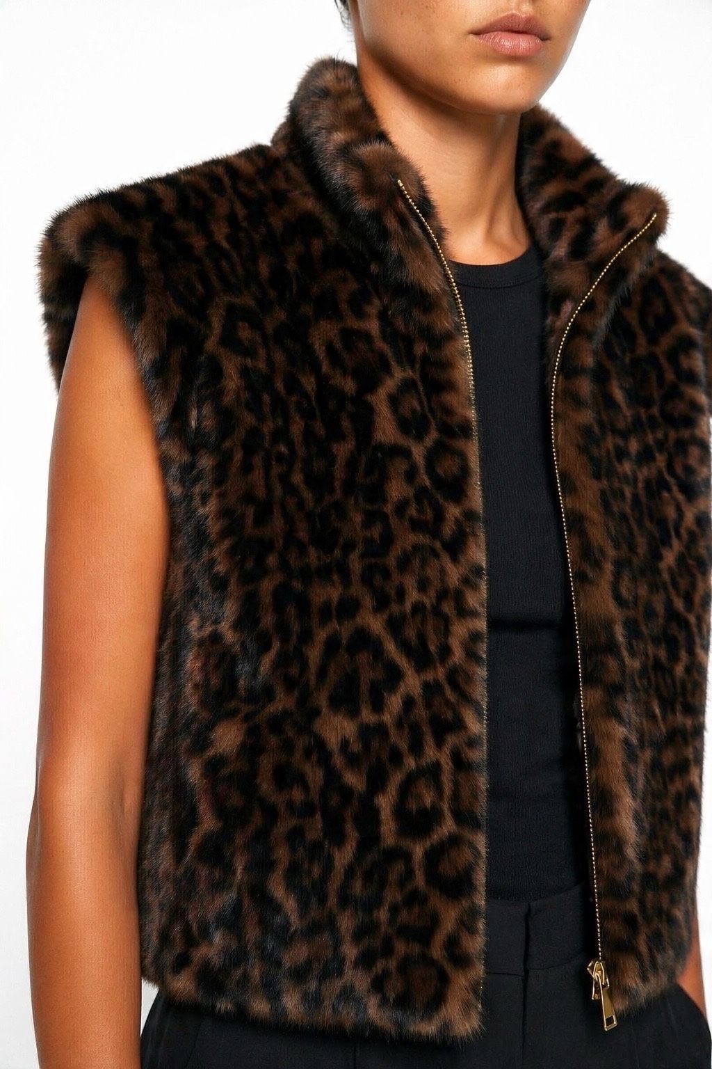 JA56 Brown Leopard Faux Mink Vest