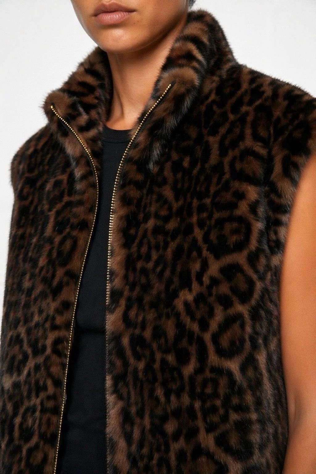 JA56 Brown Leopard Faux Mink Vest