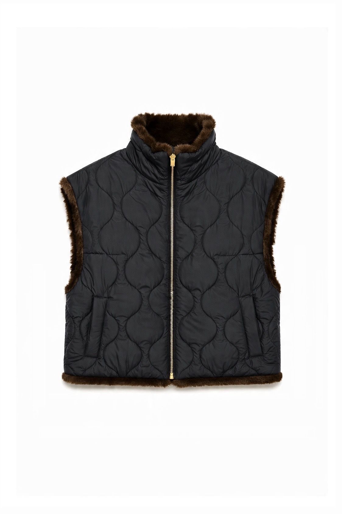 JA57 Black Reversible Faux Mink Vest