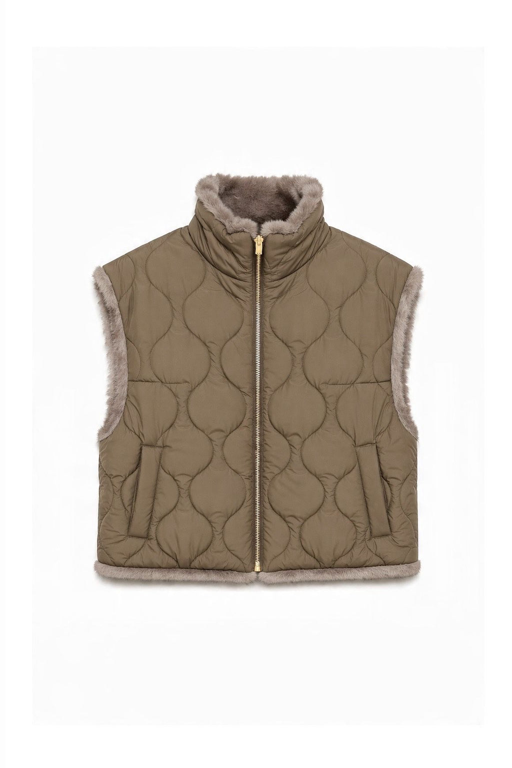 JA58 Taupe Reversible Faux Mink Vest