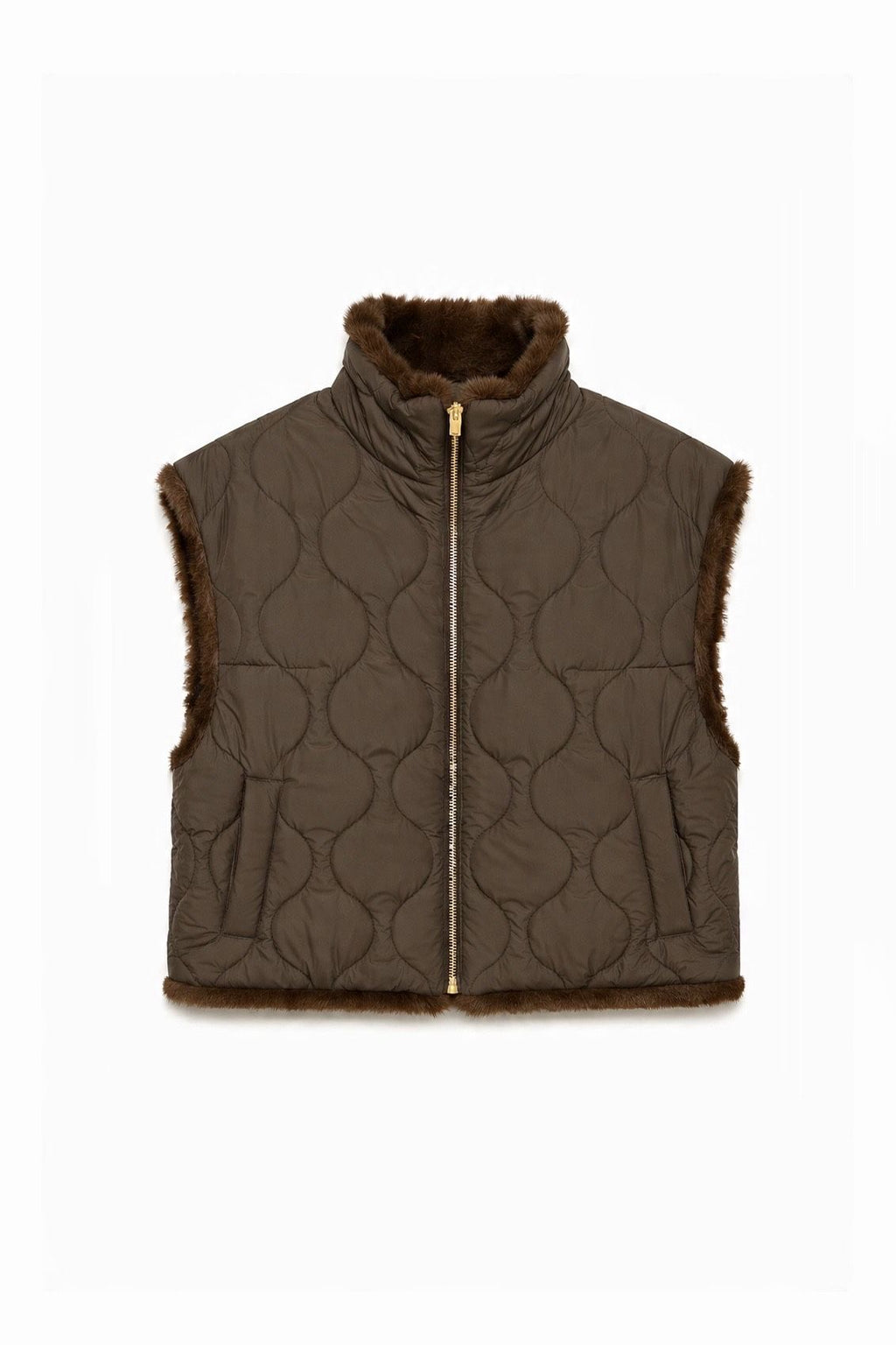 JA59 Brown Reversible Faux Mink Vest