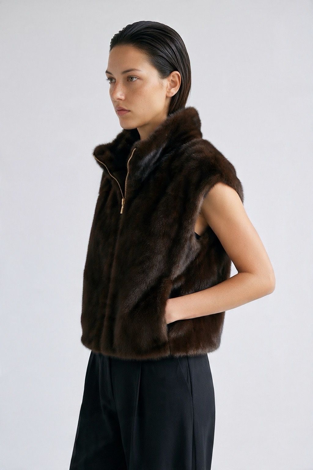 JA59 Brown Reversible Faux Mink Vest