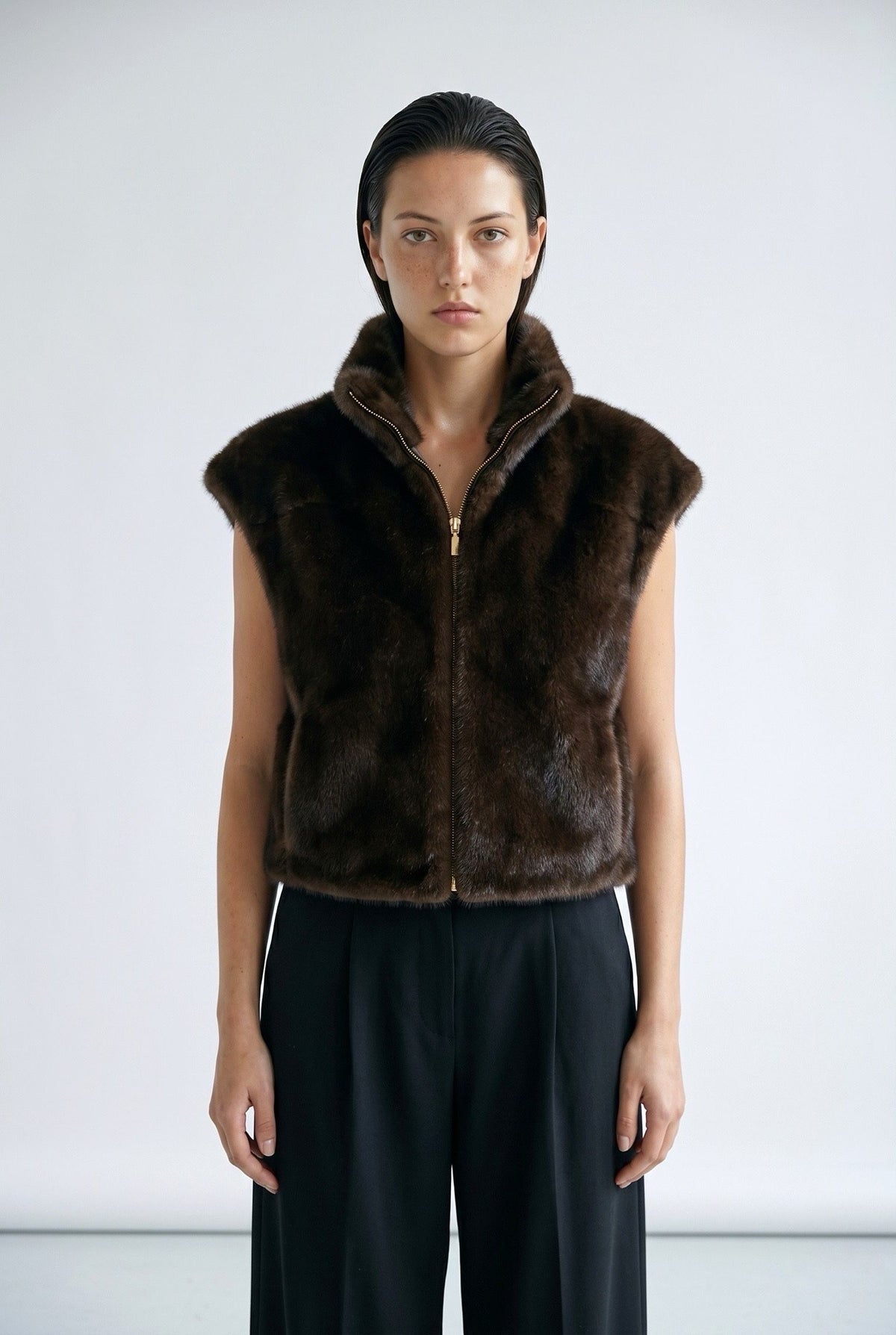 JA59 Brown Reversible Faux Mink Vest