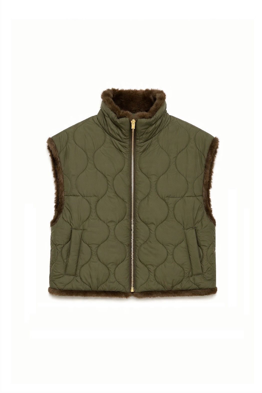 JA61 Olive Reversible Faux Mink Vest