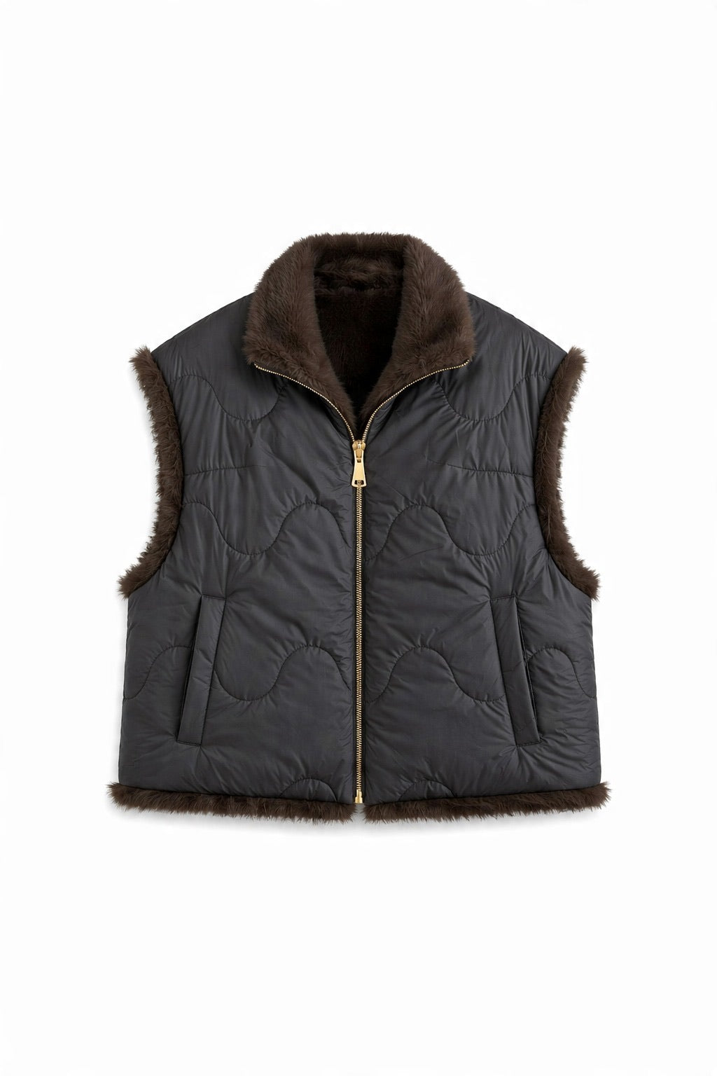 JA62 Black Reversible Faux Mink Vest