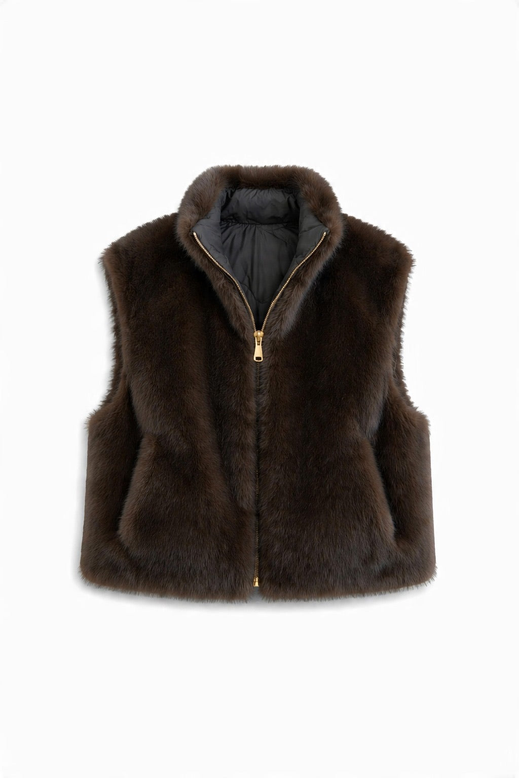 JA62 Black Reversible Faux Mink Vest