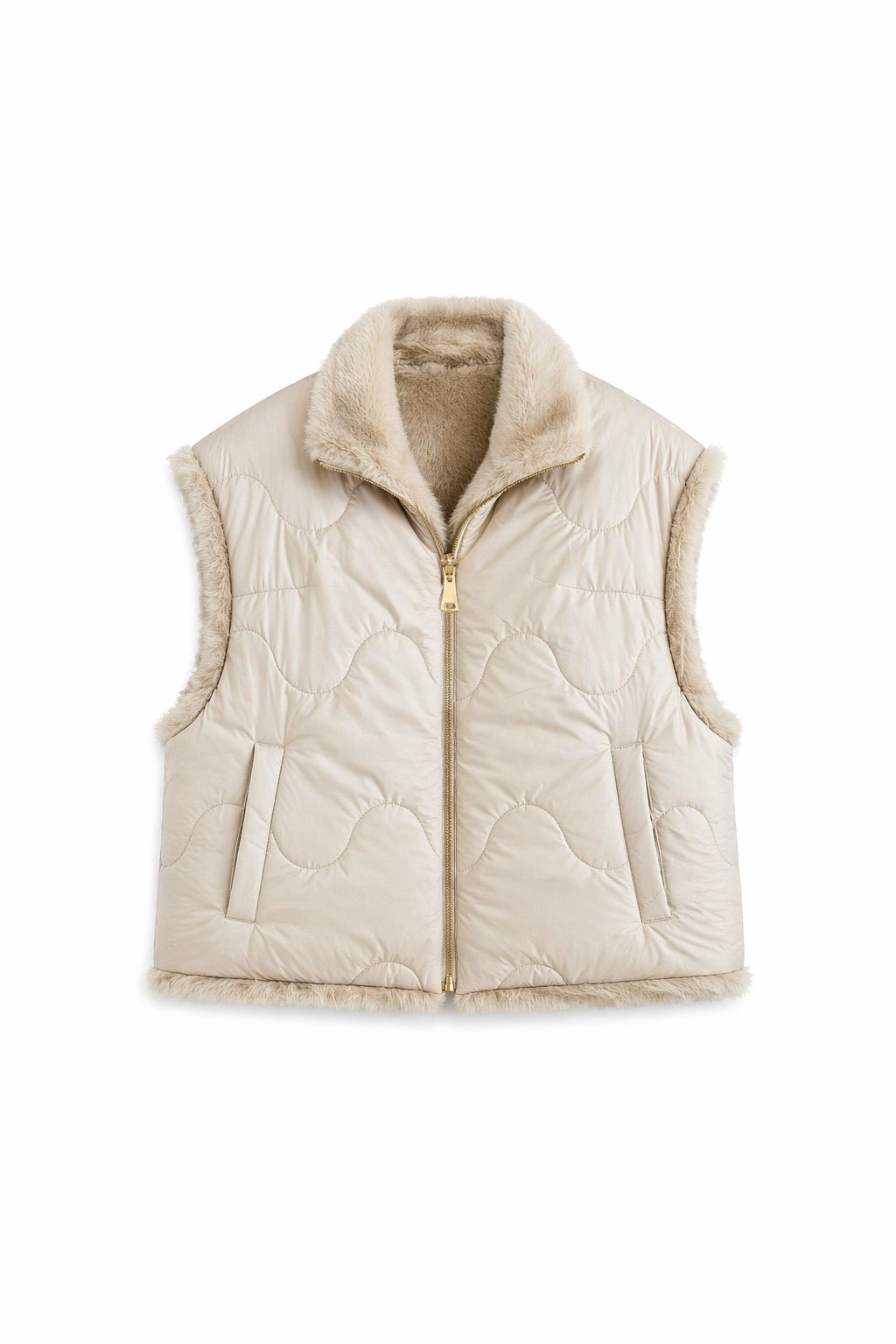 JA63 Beige Reversible Faux Mink Vest
