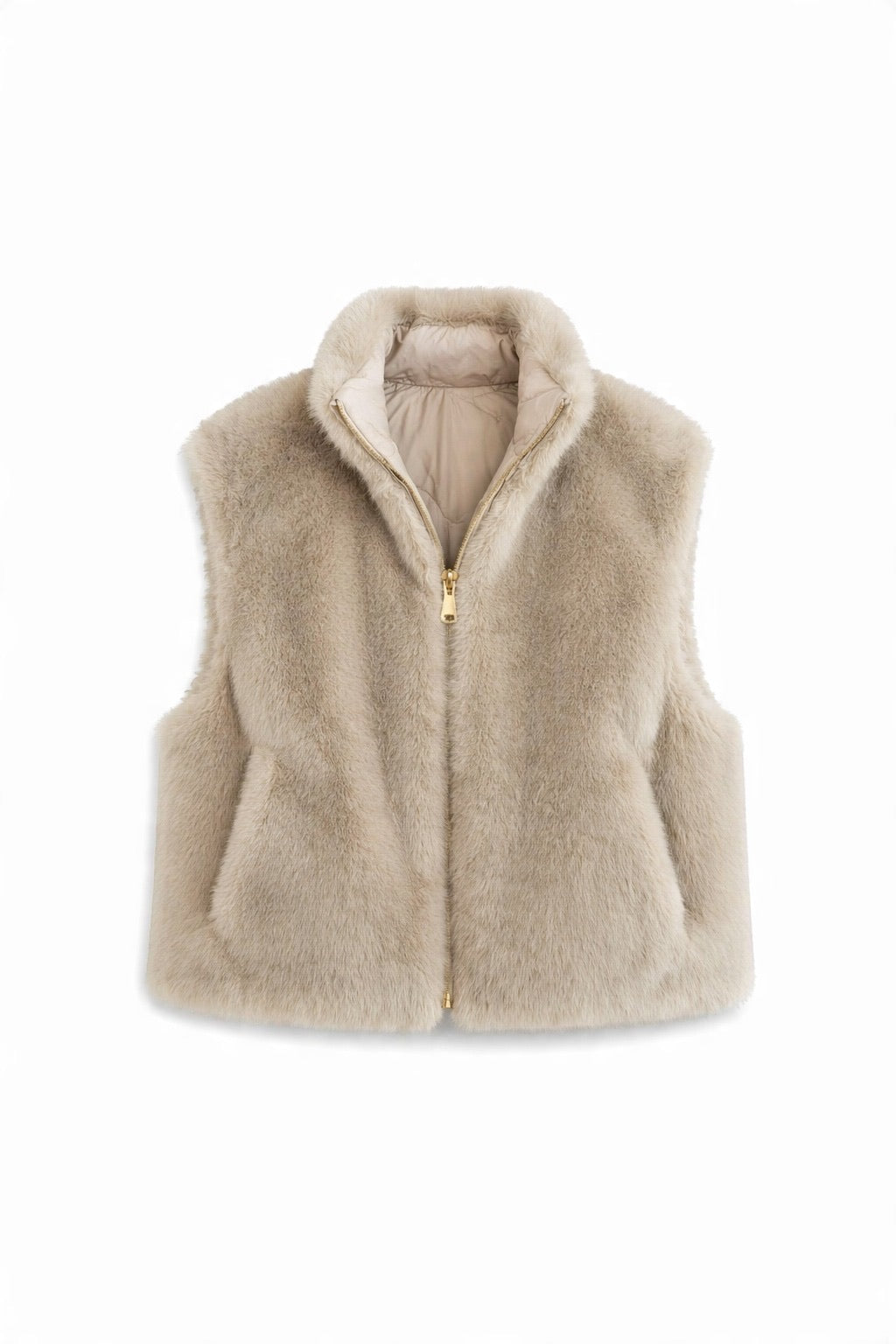 JA63 Beige Reversible Faux Mink Vest