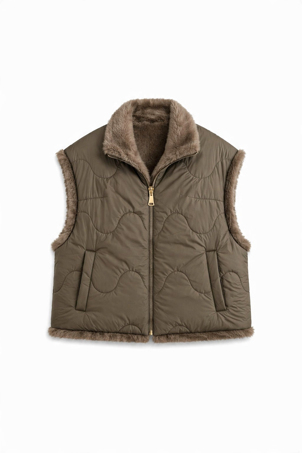 JA64 Taupe Reversible Faux Mink Vest
