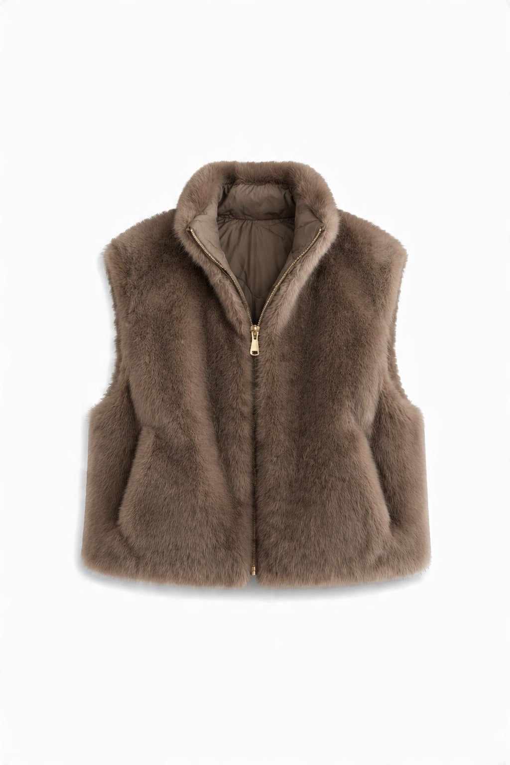 JA64 Taupe Reversible Faux Mink Vest