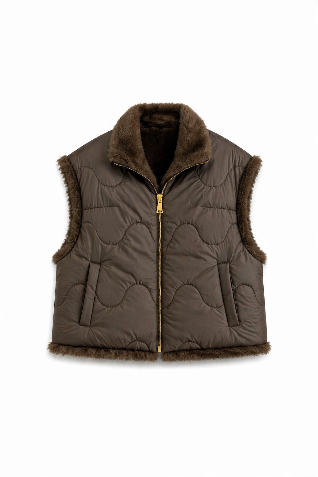 JA65 Brown Reversible Faux Mink Vest