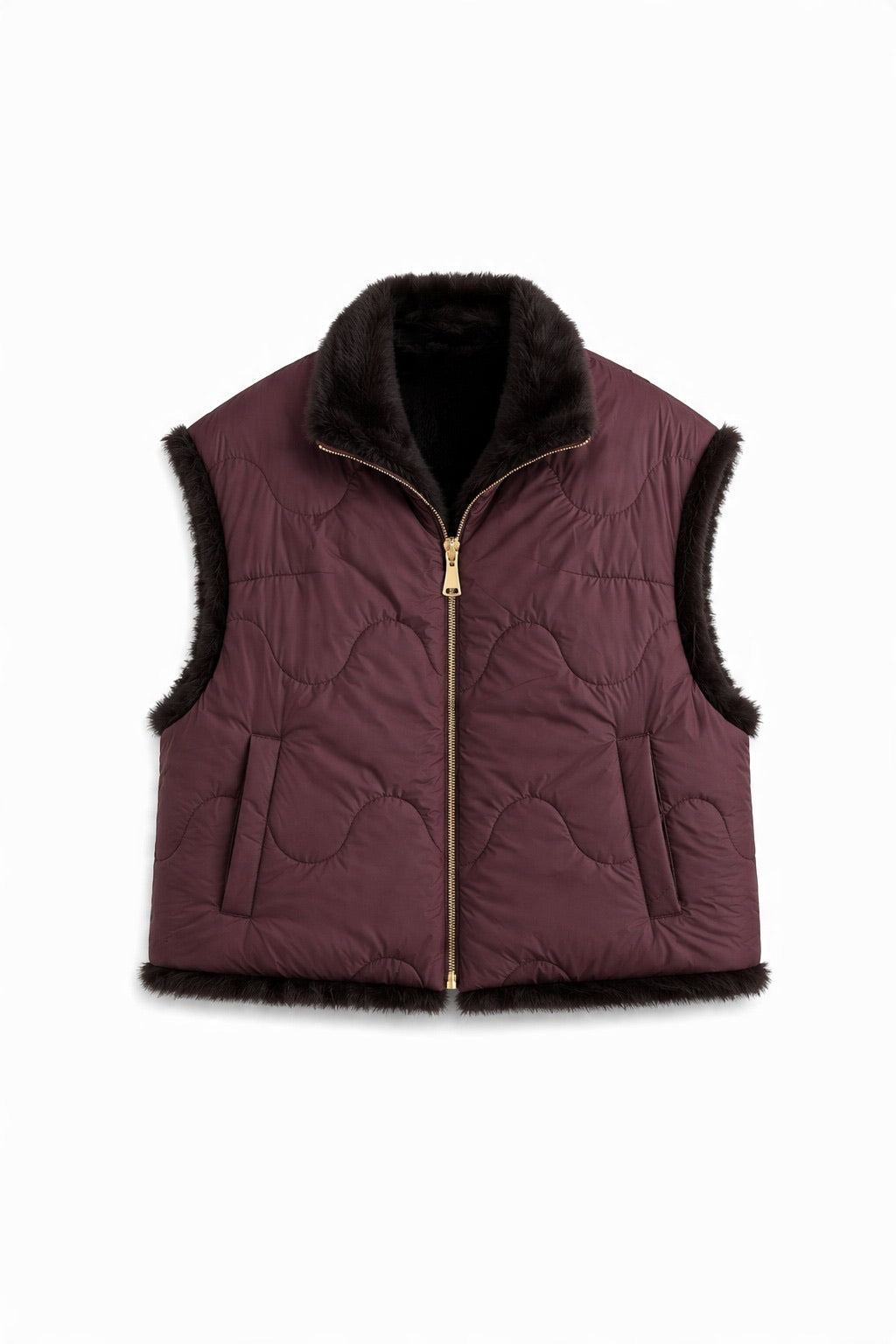 JA66 Wine Reversible Faux Mink Vest
