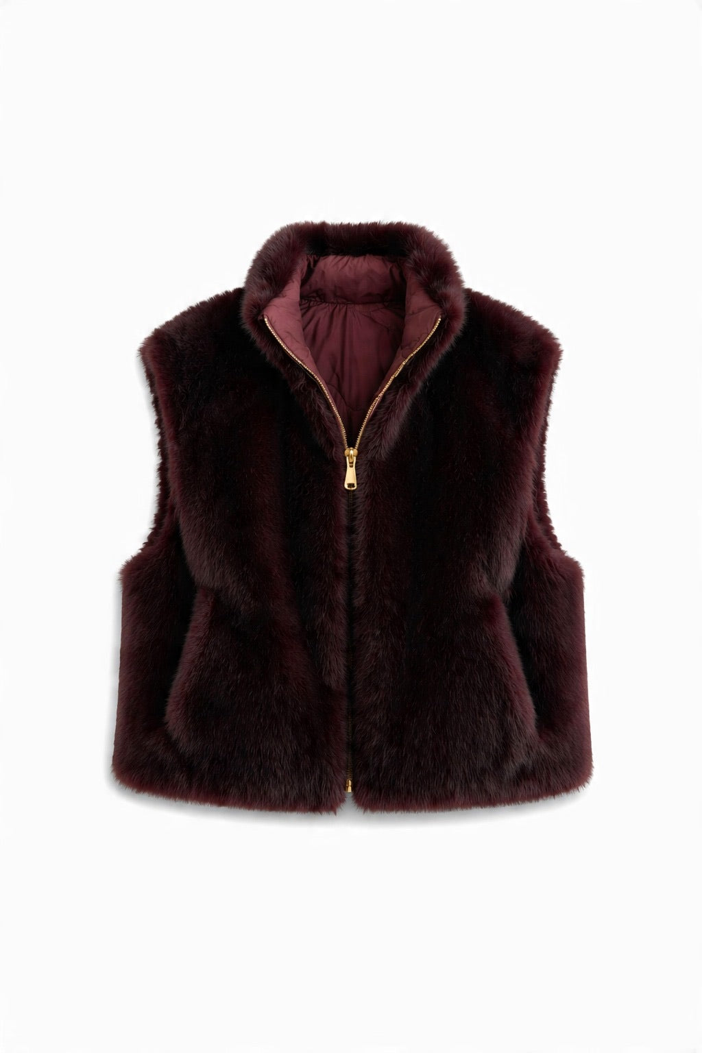 JA66 Wine Reversible Faux Mink Vest
