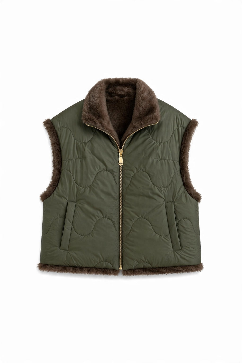 JA67 Olive Reversible Faux Mink Vest