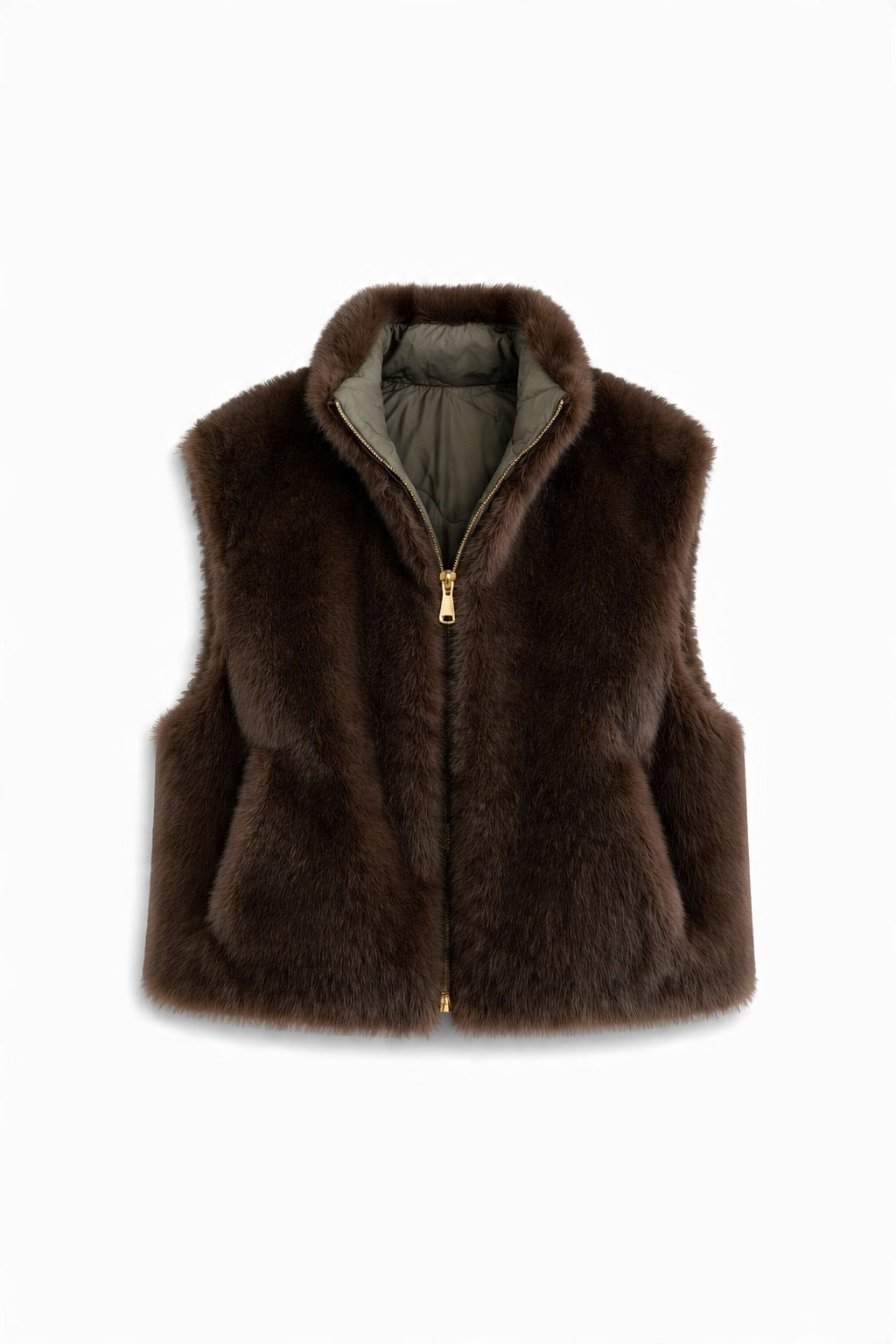 JA67 Olive Reversible Faux Mink Vest