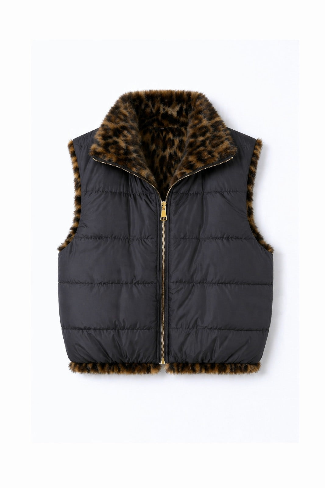 JA68 Black Reversible Leopard Vest
