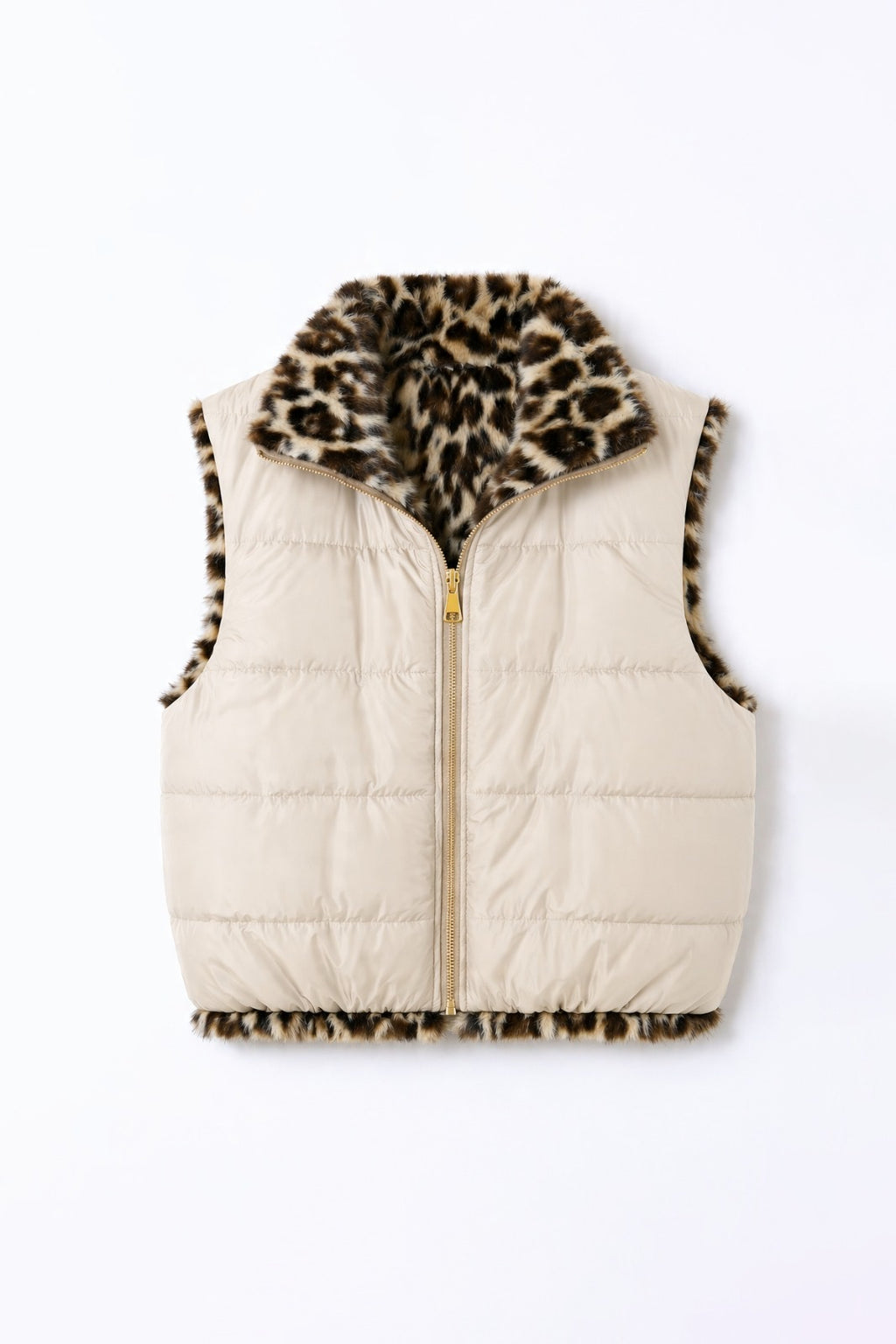JA69 Beige Reversible Leopard Vest