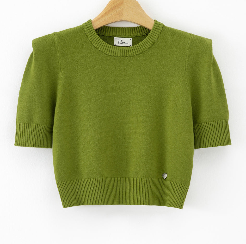 LUSSS9 Olive Structured Shoulder Sweater