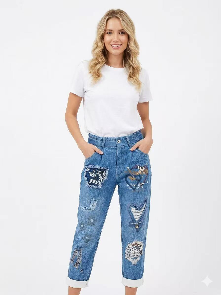 ZOPJDJ Printed Jeans Jeans