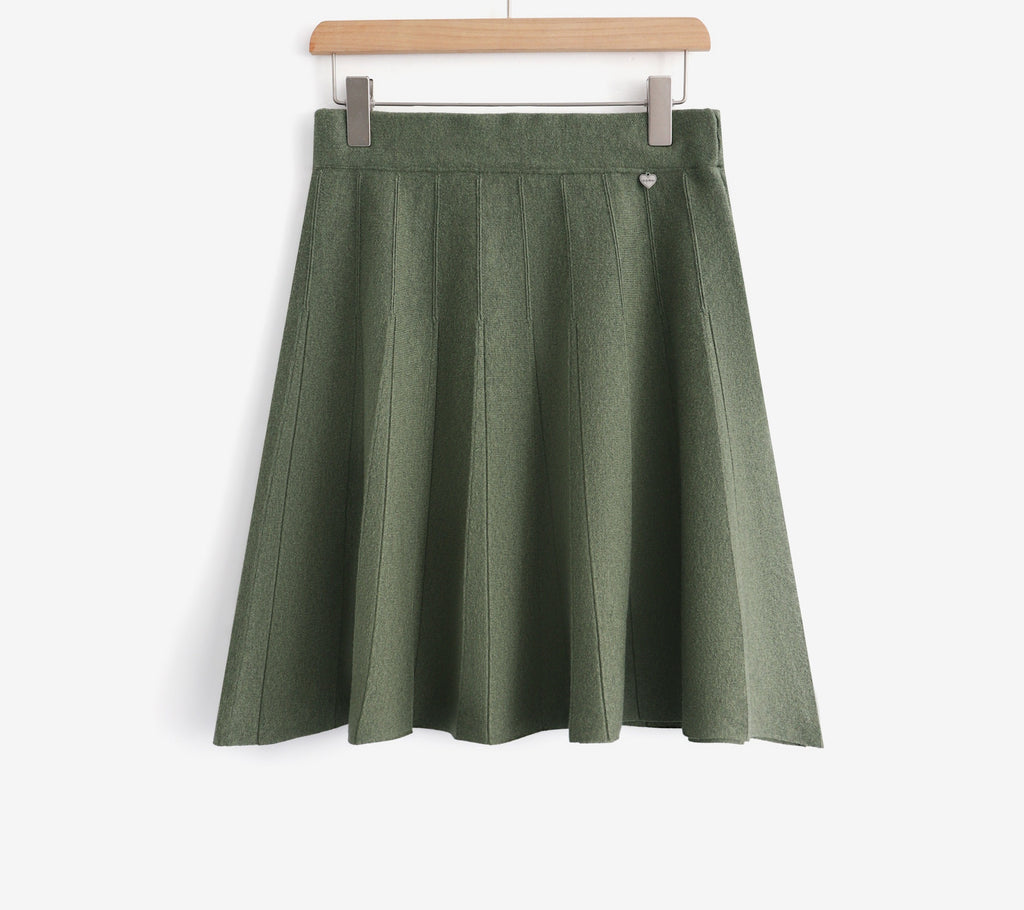 LUPKS8 Khaki Pleated Knit Skirt