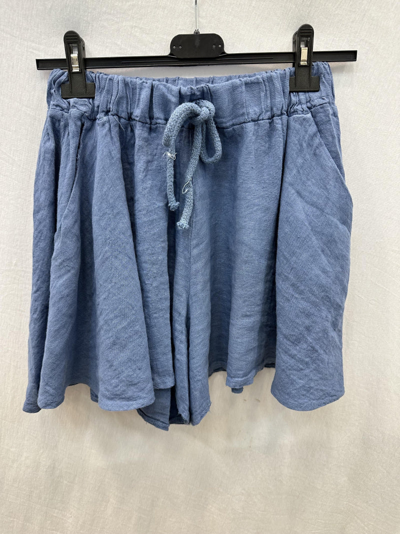 100% Linen Shorts Jeans Blue