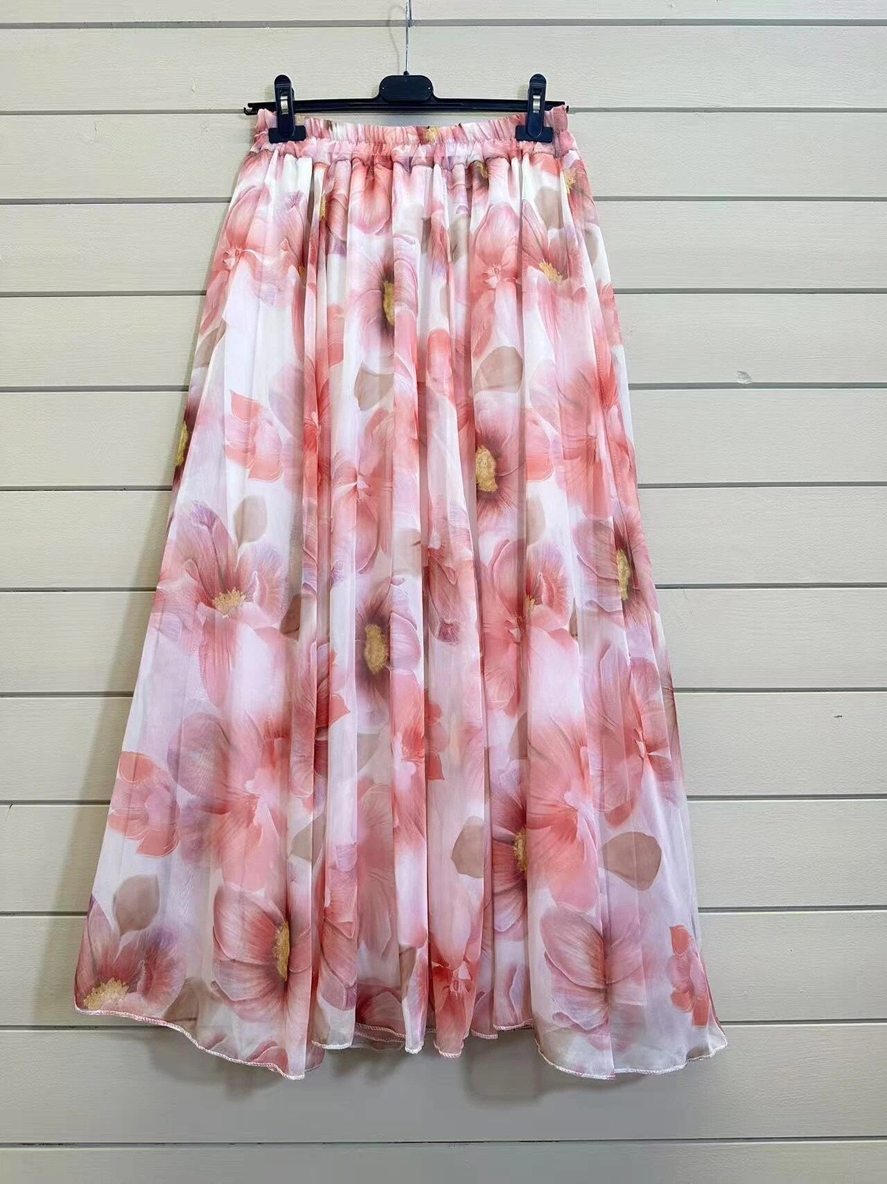 ESTFSBS Floral Print Silk Skirt Blush
