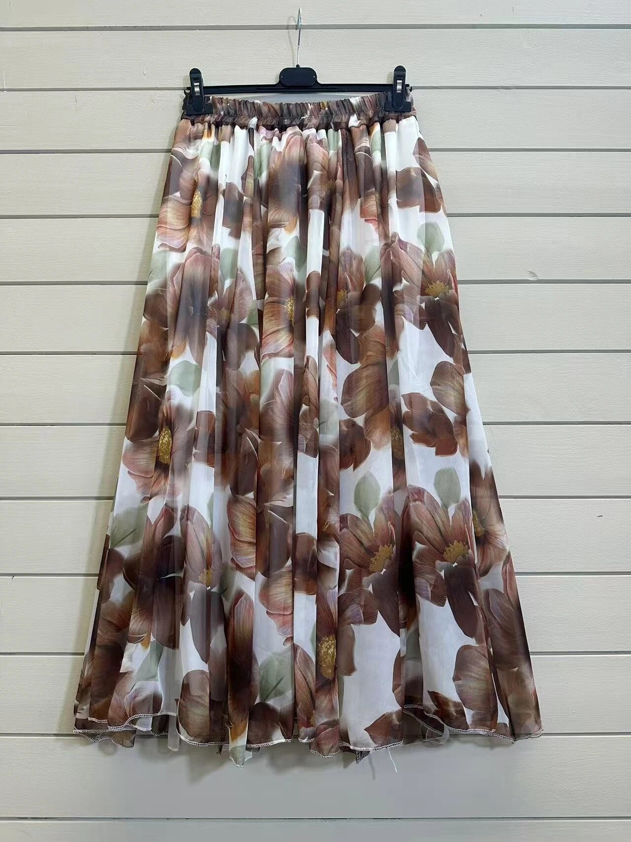 ESTFSCH Floral Print Silk Skirt Chocolate