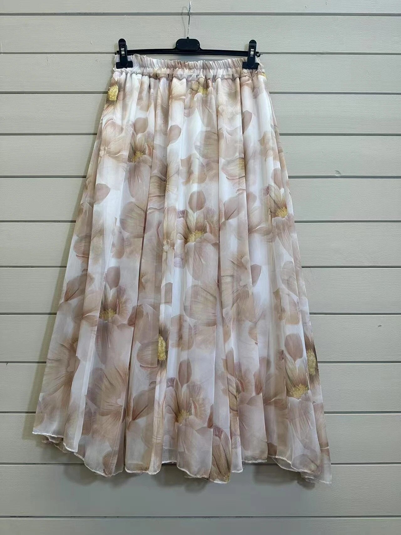 ESTFSEC Floral Print Silk Skirt Ecru
