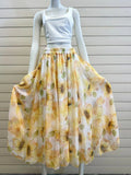 ESTFSLY Floral Print Silk Skirt Light Yellow