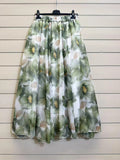 ESTFSKH Floral Print Silk Skirt Khaki