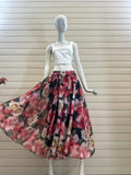 ESTFSBK Floral Print Silk Skirt Black