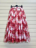 ESTFSRD Floral Print Silk Skirt Red