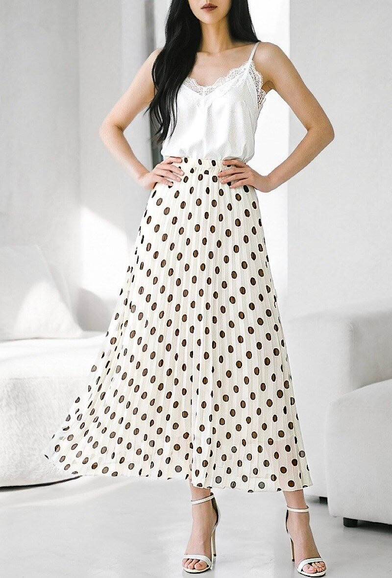 ESLRPWH Lorris Polka Dot Pleated Skirt White
