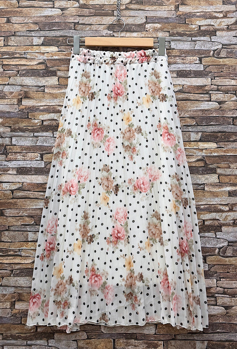ESLRFDW Lorris Floral Dot Pleated Skirt White