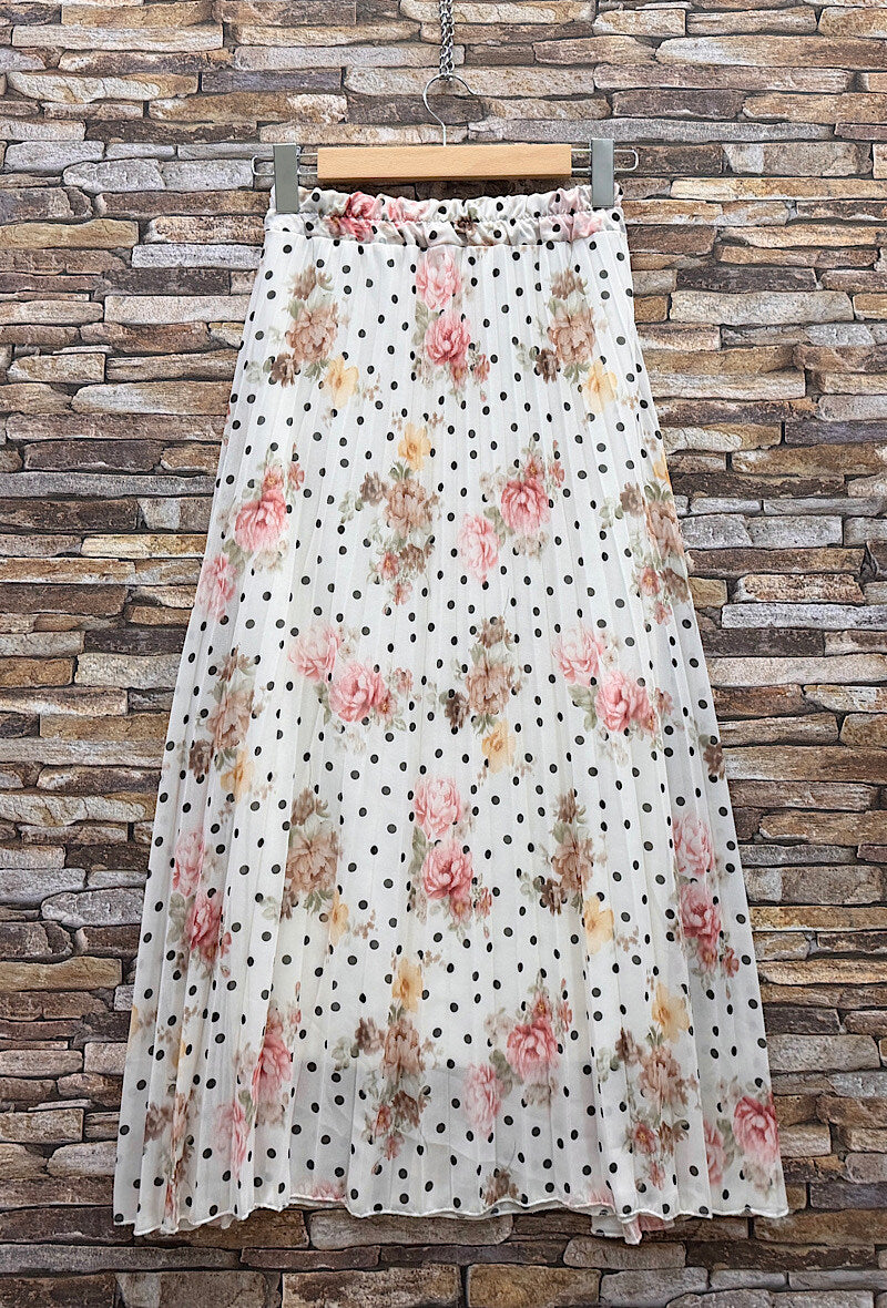 ESLRFDW Lorris Floral Dot Pleated Skirt White