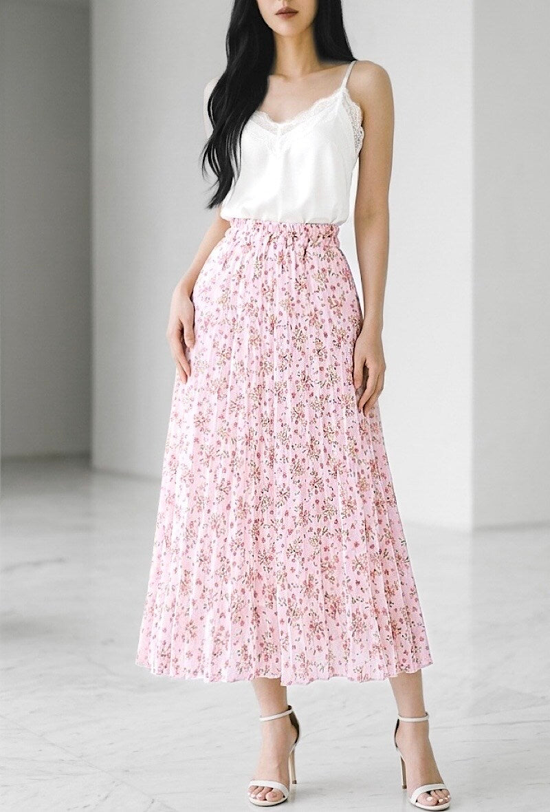 ESLRRPK Lorris Rose Pleated Skirt Pink