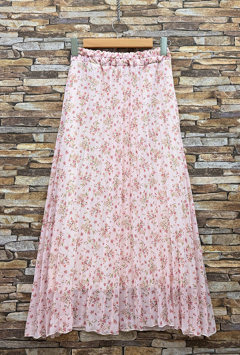 ESLRRPK Lorris Rose Pleated Skirt Pink