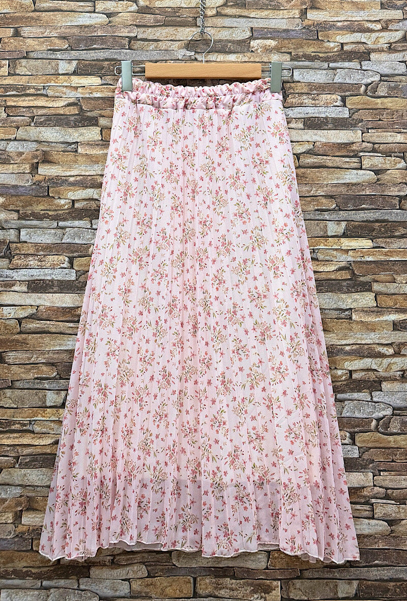ESLRRPK Lorris Rose Pleated Skirt Pink